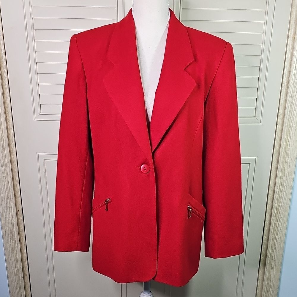 Blazer Wool By Norton McNaughton Red Fully Lined No Size Tag Fits Like A Size 12